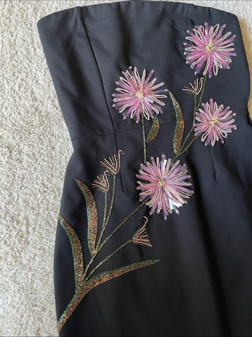 STAUD Brooke Floral Beaded Strapless Cocktail Midi Dress in Dahlia Daydream - Picture 8 of 11